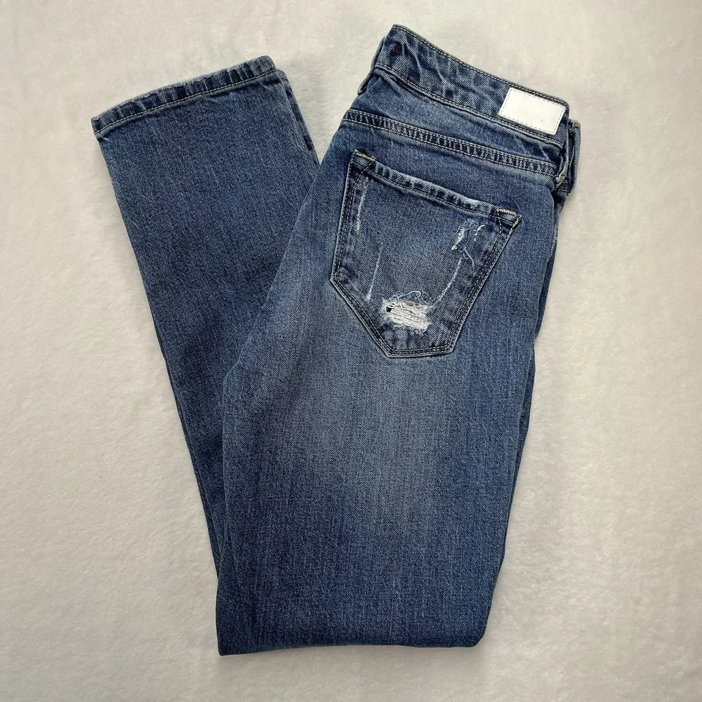 Dear John Erin Slim Straight Jeans Womens 25 Medium Wash Denim Distressed